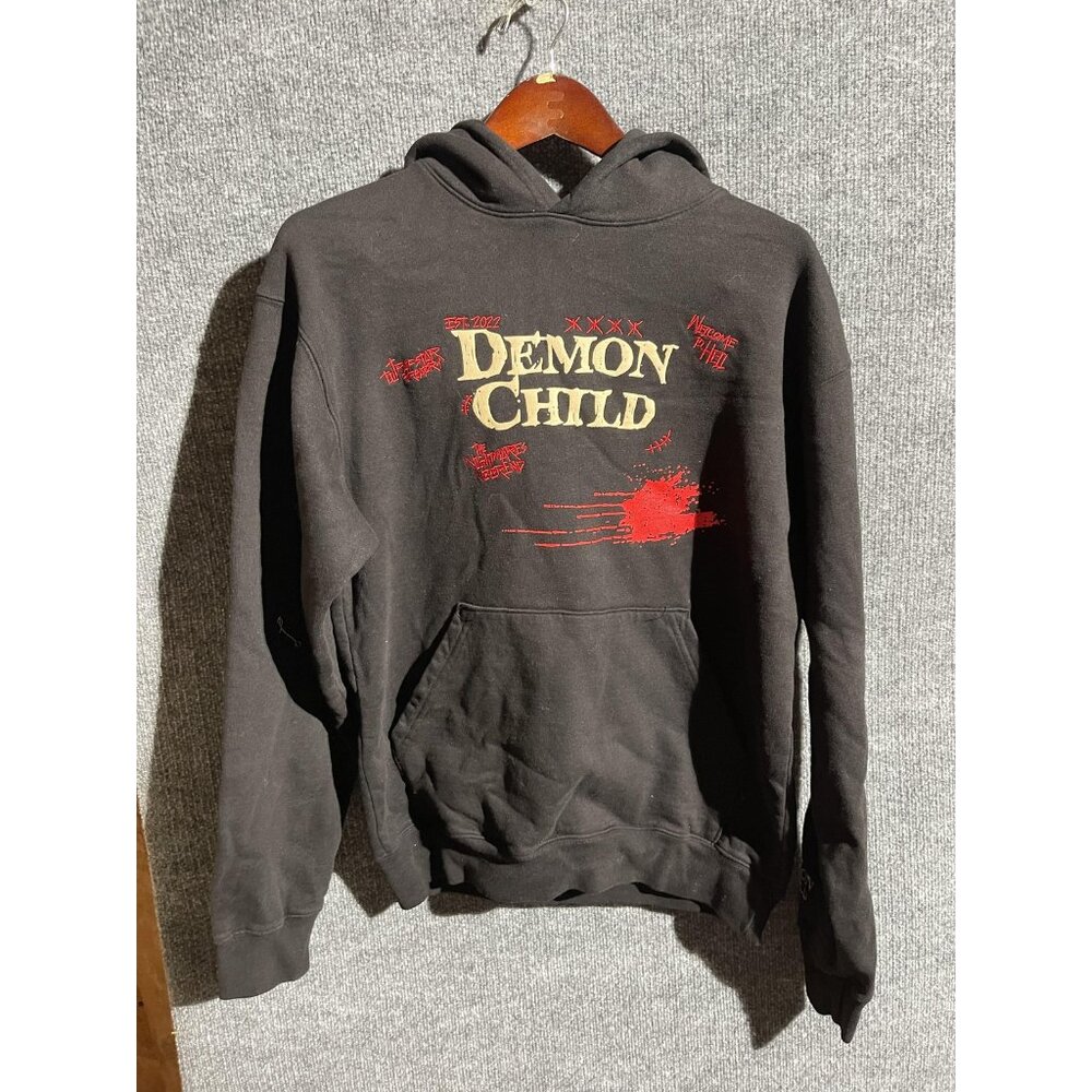 Demon Child Hoodie Mens Small Black Pullover Welcome To Hell Graphic Sweatshirt